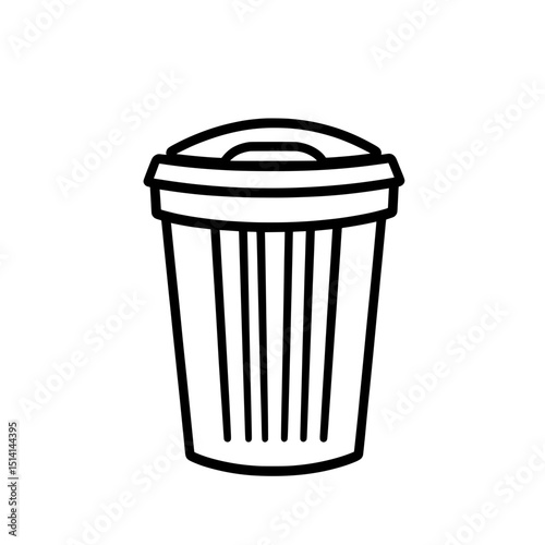 Minimalist trash can icon in black and white for delete function, digital bin, or waste disposal symbol