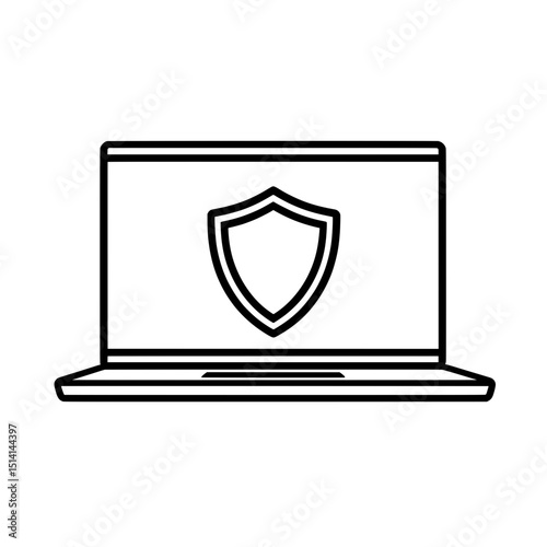 Laptop icon with security shield on screen symbolizing cybersecurity, data protection, and digital safety measures
