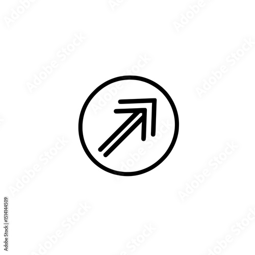 Upward right diagonal arrow icon in outlined circle for navigation and progress indication in interfaces