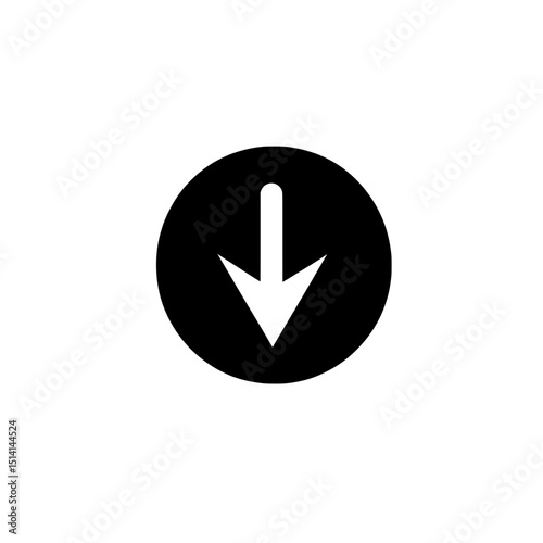 Downward right diagonal arrow in solid black circle icon for dynamic directional or UI interaction