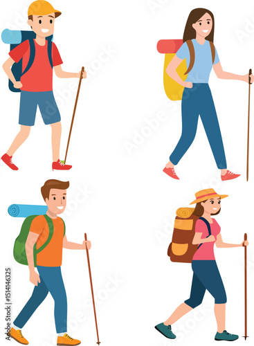 vector illustration of a boy hiking
