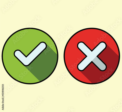 Checkmark Cross Yes No Approve Reject Vector Icon Set - Success Failure Validation Decision Symbols