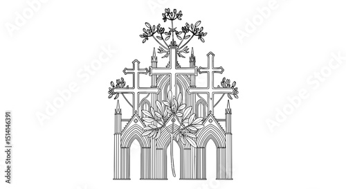 Decorative gothic architecture with crosses and floral motifs  