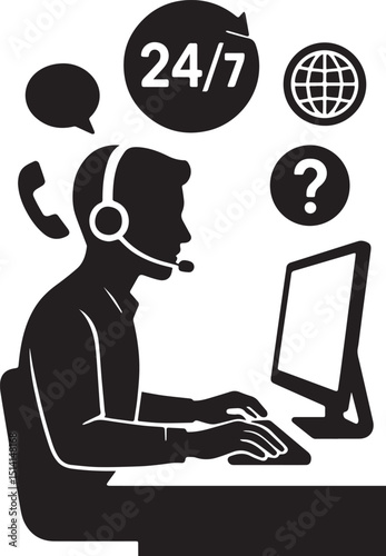 Simple 24 7 customer support icon design clean modern vector illustration for websites and apps