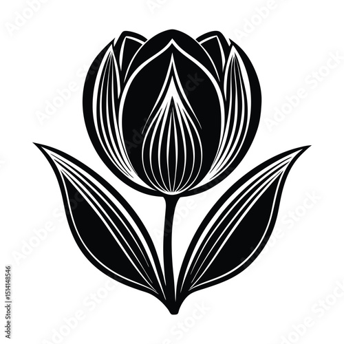 tulip icon with a curved stem and an elegant, cup-shaped bloom silhouette vector illustration on white background 