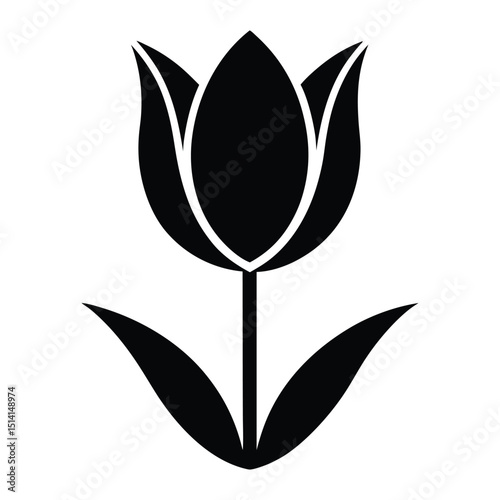 tulip icon with a curved stem and an elegant, cup-shaped bloom silhouette vector illustration on white background 