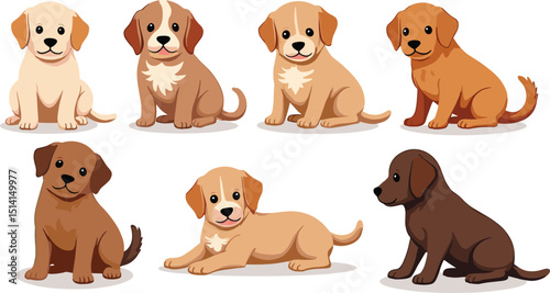 A set of cute dog puppy mascot vector clip arts. Playful, friendly designs isolated on transparent background. Perfect for pet themes, kids’ projects, and fun branding.