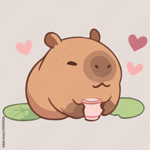 Adorable Capybara Illustration Enjoying a Cozy Drink