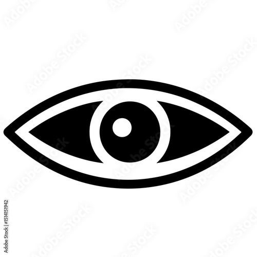 A stylized black and white illustration of a human eye.