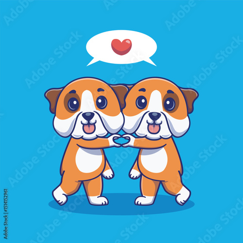 A sweet and playful illustration of two cute bulldo with their paws forming a heart shape, symbolizing love and friendship, perfect for romantic design, animal themed design, pet lovers, stickers etc.