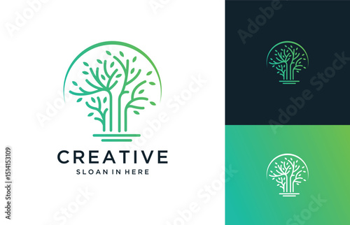 Tree ecology icon  logo design, Innovative digital technology concept business	