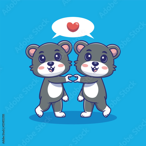 A sweet and playful illustration of two cute mouse with their paws farming a heart shape, symbolizing love and friendship, perfect for romantic design, pet lovers or animal theme project