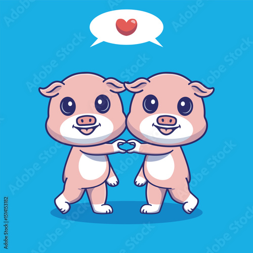 A sweet and playful illustration of two cute pig with their paws farming a heart shape, symbolizing love and friendship, perfect for romantic design, pet lovers or animal theme project
