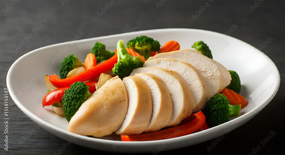 Steamed Chicken with Sauteed Vegetables | chicken breast steamed sliced and served alongside a medley of sautéed vegetables Steamed Chicken with Sauteed Vegetables | chicken breast steamed sliced and served alongside a medley of sautéed vegetables
