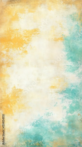 Abstract painted backdrop shows blended yellow and turquoise watercolor brushstrokes on a textured off white surface