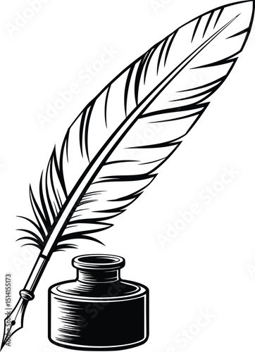 Quill Pen and Inkwell Vector Set