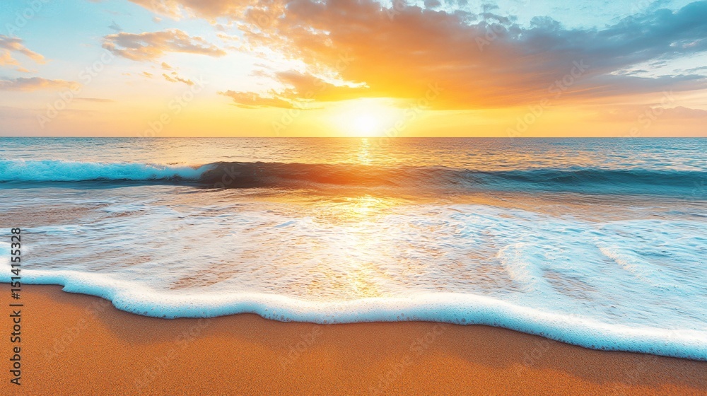 Fototapeta premium Stunning Sunset Beach Ocean Waves Seascape.