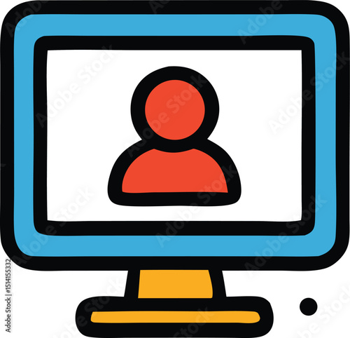 A flat design icon of a computer monitor on an internet button, perfect for depicting modern digital technology and network concepts