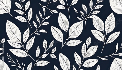 Elegant botanical leaf pattern with simple lines on a dark blue background