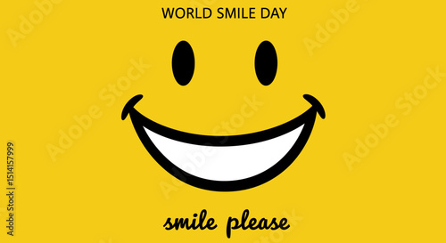 Cartoon Smiley Face with Black Outline and White Teeth on Yellow Background