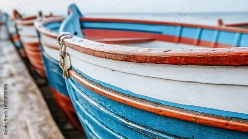 Wallpaper Mural Colorful Wooden Boats Moored at a Peaceful Waterfront in Early Morning Light with Calm Waters and Scenic View Torontodigital.ca