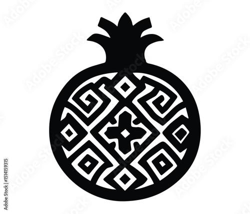 Pomegranate Silhouette Logo Healthy Fruit Vector Art, Stylized Pomegranate Logo, Modern Food Icon Template, Fresh Organic Fruit Illustration, Black Vector Fruit Design, Minimalist Pomegranate Icon.