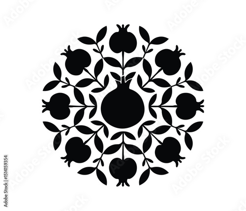 Pomegranate Silhouette Logo Healthy Fruit Vector Art, Stylized Pomegranate Logo, Modern Food Icon Template, Fresh Organic Fruit Illustration, Black Vector Fruit Design, Minimalist Pomegranate Icon.