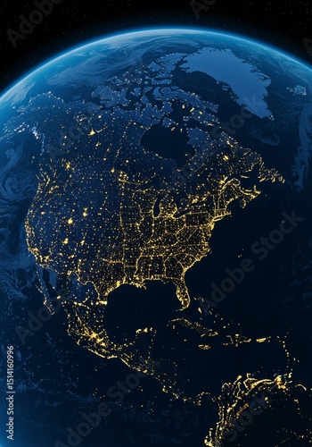 3d Globe Image of North America at Night Showcasing City Lights