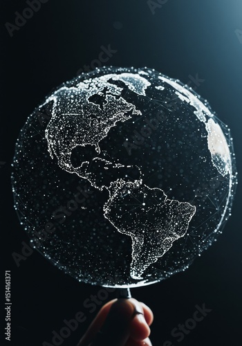 3D Digital Globe on Finger Tips Glowing Global Network Earth