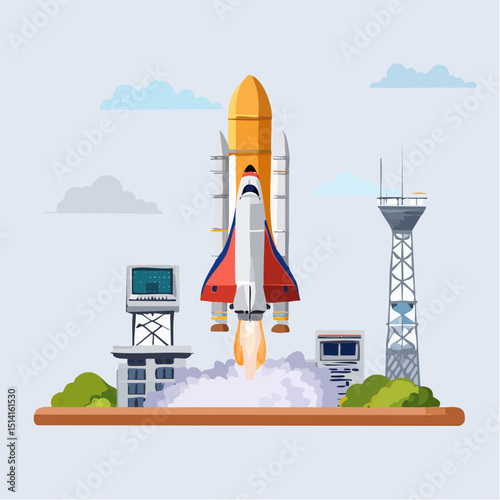 Rocket preparing for launch with smoke effects and countdown detail.