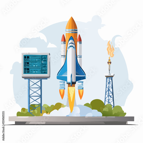 Rocket preparing for launch with smoke effects and countdown detail.