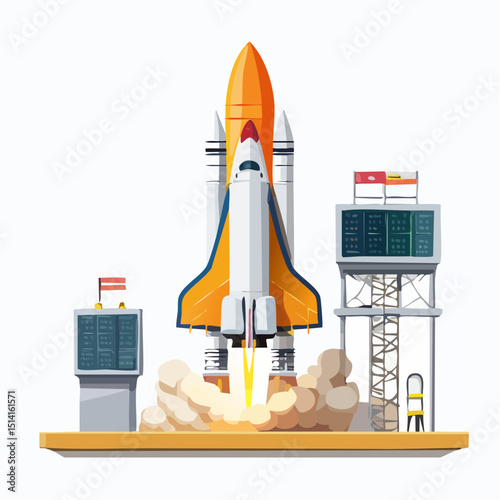 Rocket preparing for launch with smoke effects and countdown detail.