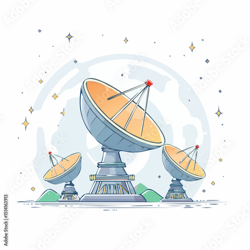 Telescope array in deep space watching stars and collecting data.