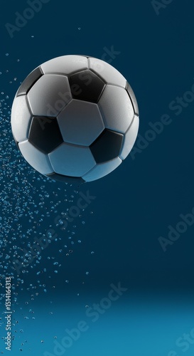 Abstract 3D Soccer Ball with Pixel Dust Effect on Blue Background