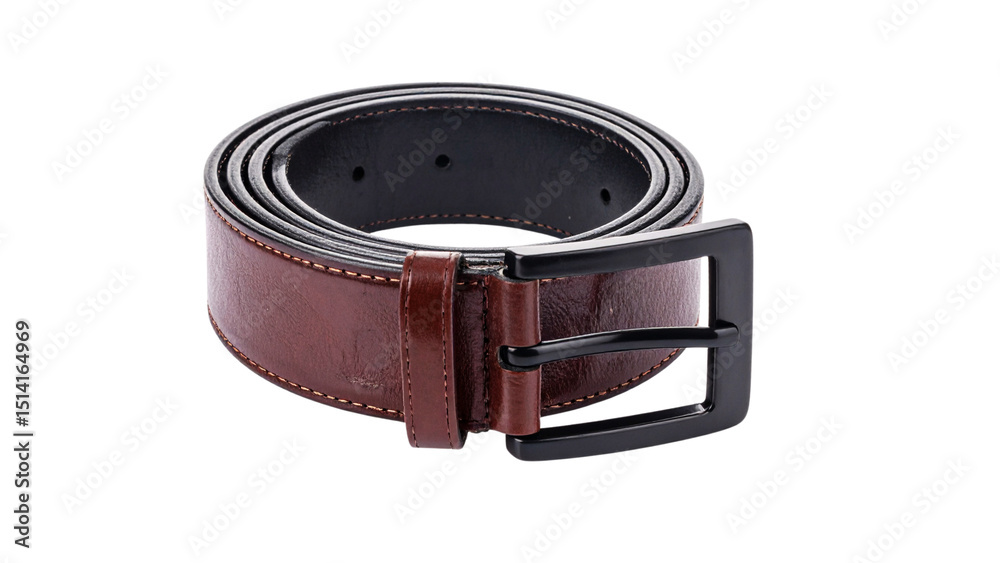 Black leather belt with metal buckle isolated on white Black leather belt with metal buckle isolated on white