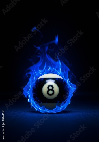 Abstract Eight Ball with Blue Fire Flames Magic Power Game Sport