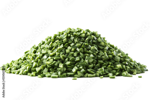 Pile of Chopped Nopales Cactus on Transparent Background, Diced Prickly Pear Pieces Closeup View