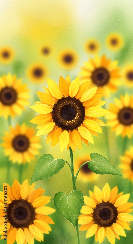 Fototapeta premium Vibrant sunflower field illustration