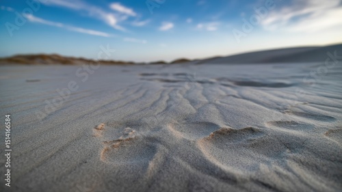 Serene desert landscape with sand dunes and blue sky at sunset