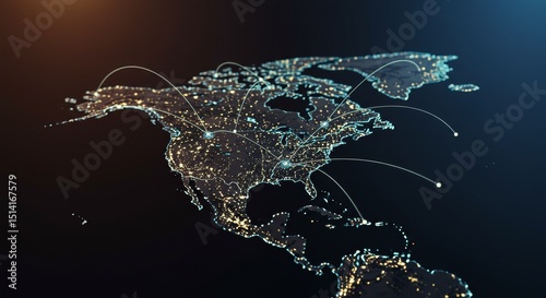 Abstract Network Map Of North America With Global Digital Connections