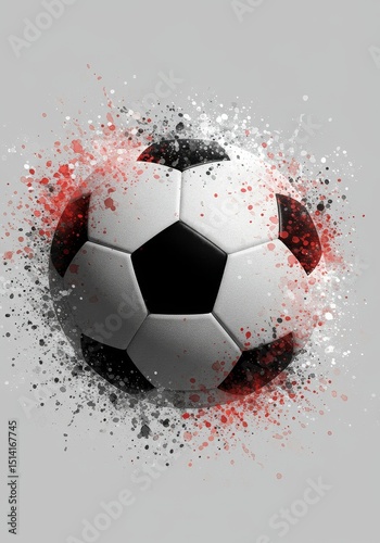 Abstract Pixelated Soccer Ball with Red Splatters Energy Background