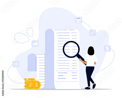 Bill analysis concept illustration. Suitable for landing page, ui, web, App intro card, editorial, flyer, and banner.