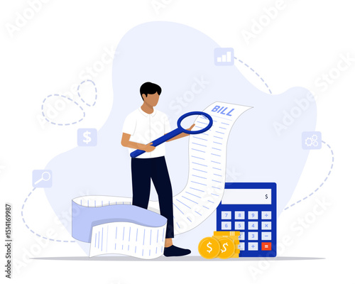 Bill analysis concept illustration. Suitable for landing page, ui, web, App intro card, editorial, flyer, and banner.