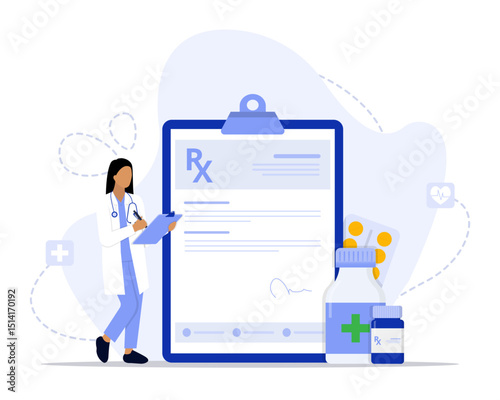Medical prescription concept illustration. Suitable for landing page, ui, web, App intro card, 
editorial, flyer, and banner.