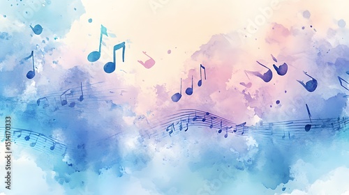 Pastel watercolor musical notes background.
