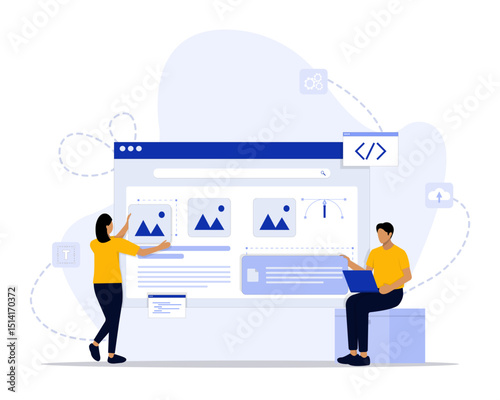 Website creator concept illustration. Suitable for landing page, ui, web, App intro card, editorial, flyer, and banner.