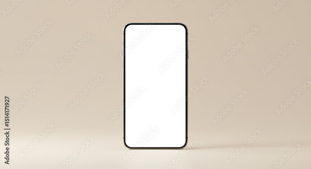 A stylish smartphone centered against a soft beige background, emphasizing its sleek design and empty screen. A stylish smartphone centered against a soft beige background, emphasizing its sleek design and empty screen.