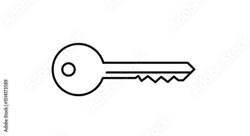 Single Metal House Key Outline Illustration – Security and Access Icon