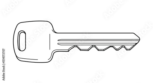 Single Metal House Key Outline Illustration – Security and Access Icon