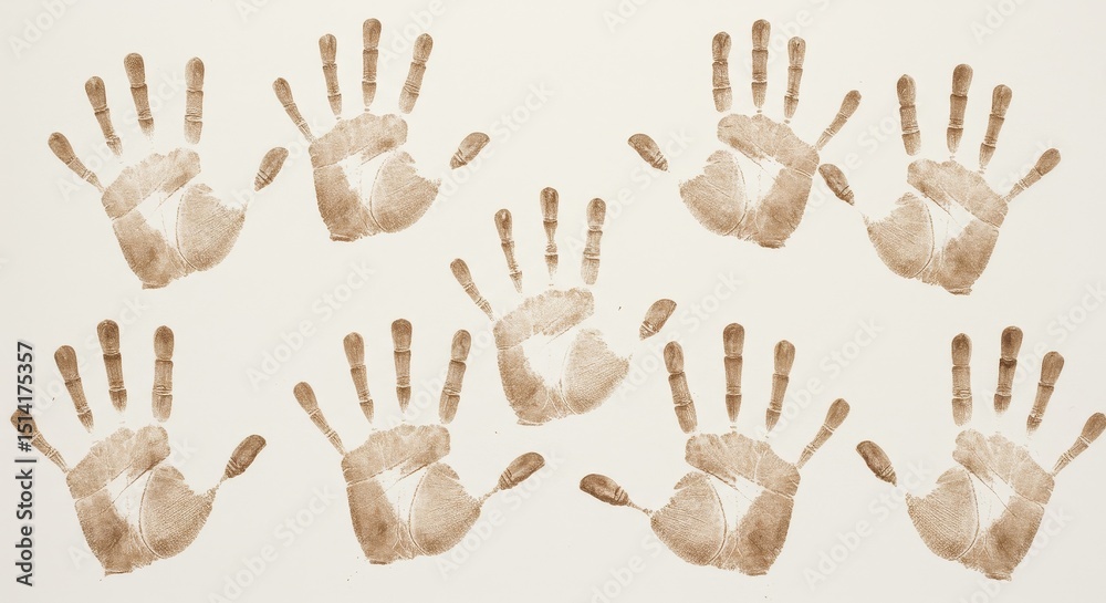 Fototapeta premium Illustration Beige Handprints Texture Background on Paper Art Design